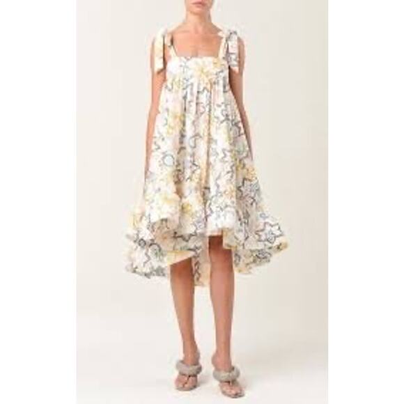 Silvia Tcherassi Calantha slip on Dress Size M Floral Cotton Shift Ruffle Hem - Picture 1 of 13
